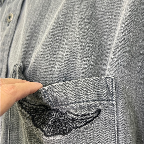Harley Davidson - Vintage Gray Stonewashed Harley Button Down Shirt Size Medium - Picture 7 of 11